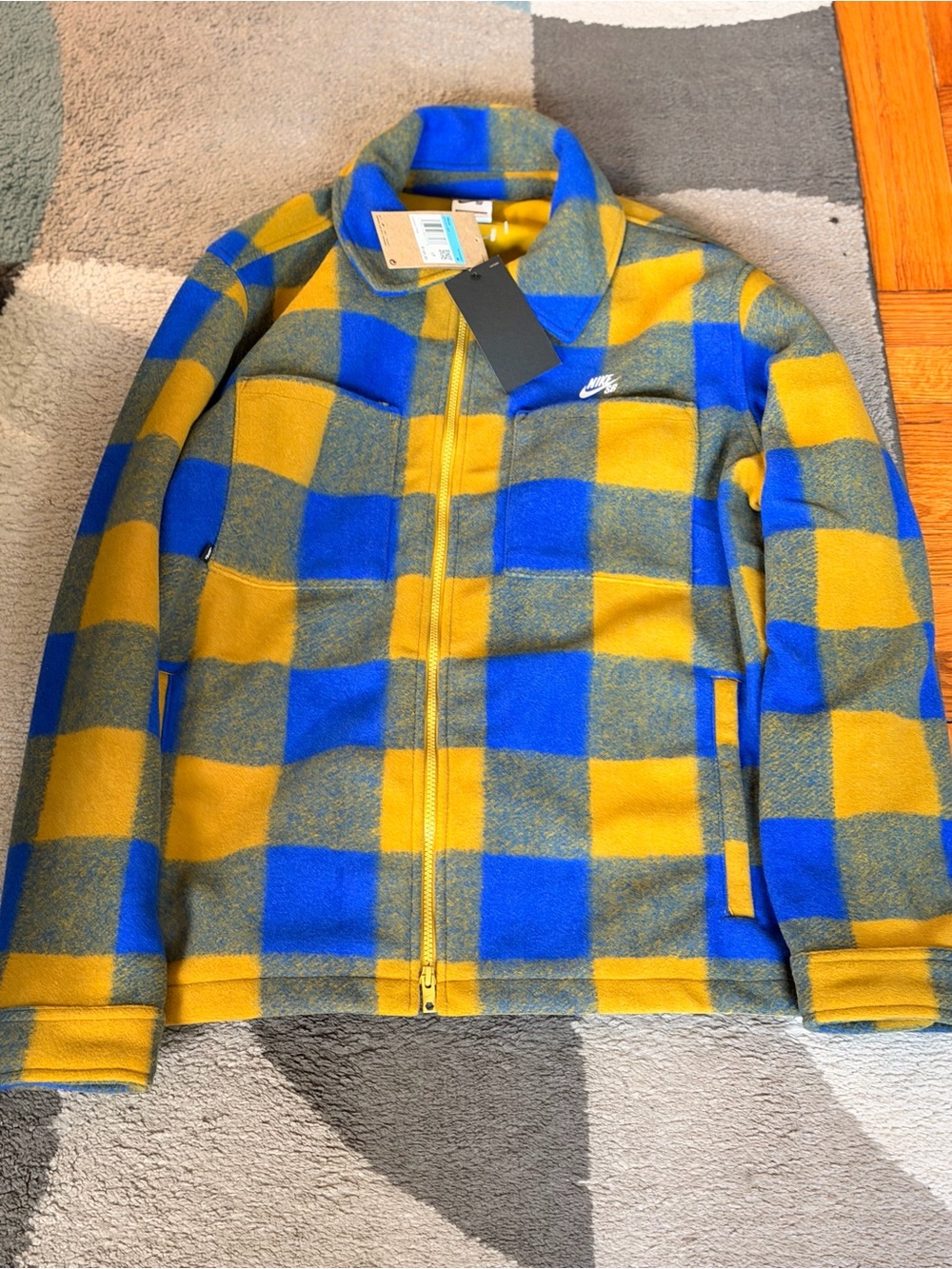 Nike Mens Blue & Yellow Check Fleece Jacket